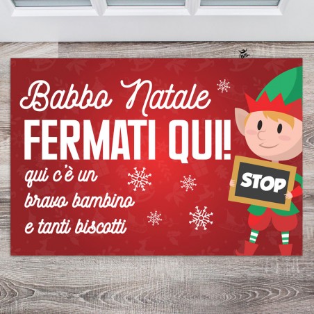 Zerbino/Tappeto da interni "Babbo Natale fermati qui" - bambino