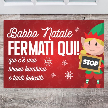 Zerbino/Tappeto da interni "Babbo Natale fermati qui" - bambina