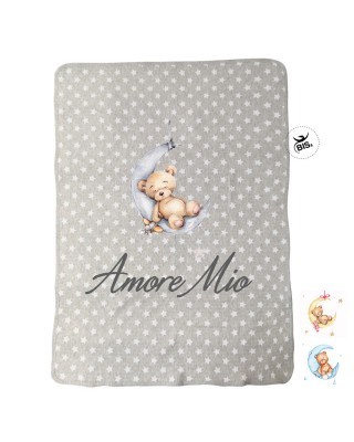 Copertina estiva in jersey scia di stelle "Bear on the moon" grigio