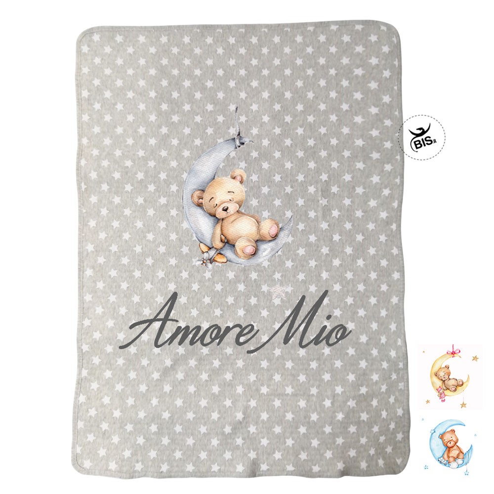 Copertina estiva in jersey scia di stelle "Bear on the moon" grigio