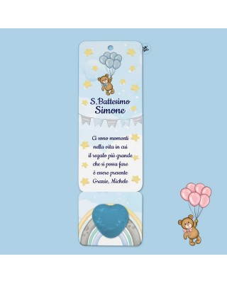 Kit 6 pz. Segna libro con saponetta a forma di cuore "Teddy collection" da personalizzare azzurro