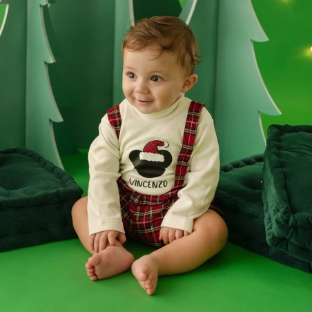 Completo con salopette tartan "Topino" da personalizzare
