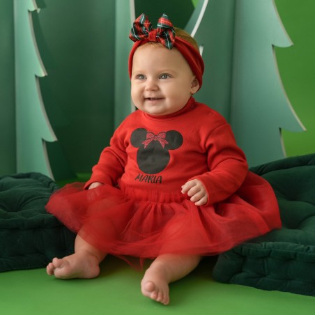 Abitino neonata in tulle a cuoricini "topina con fiocco glitter e nome"