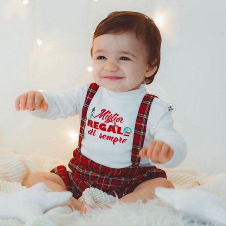 Completo con salopette tartan "Miglior regalo di sempre"