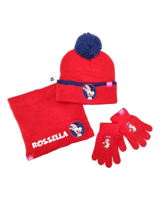 Kit cappellino, scaldacollo e guanti bimba "Minnie"  rosso