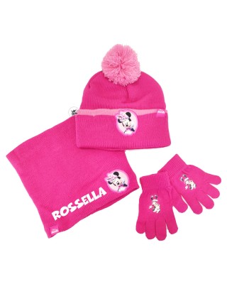 Kit cappellino, scaldacollo e guanti bimba "Minnie" fuxia