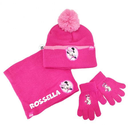 Kit cappellino, scaldacollo e guanti bimba "Minnie" fuxia