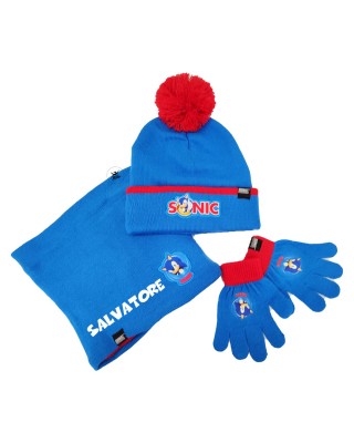 Kit scalda collo, cappellino e guanti "Sonic" azzurro