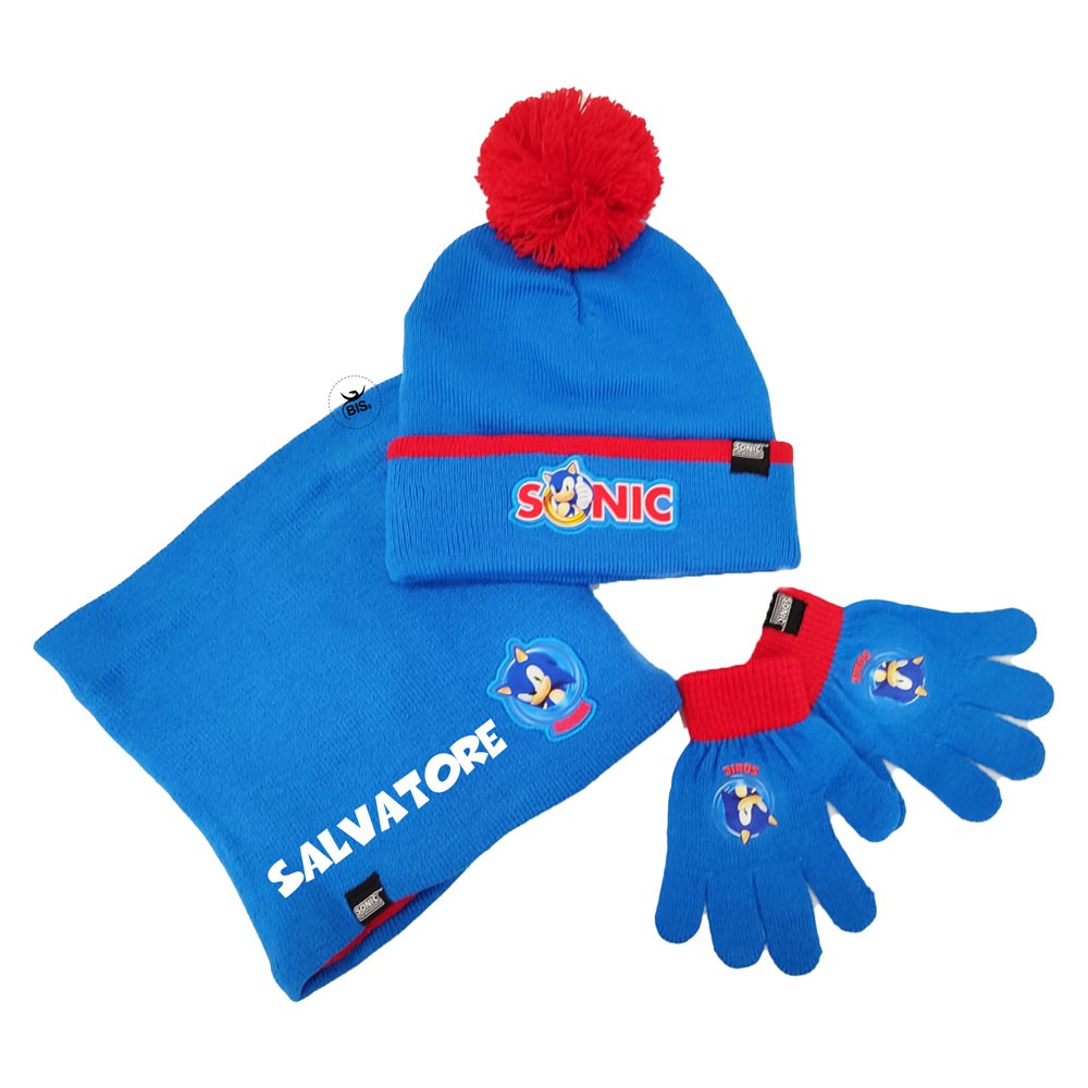 Kit scalda collo, cappellino e guanti "Sonic" azzurro