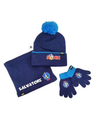 Kit scalda collo, cappellino e guanti "Sonic" blu