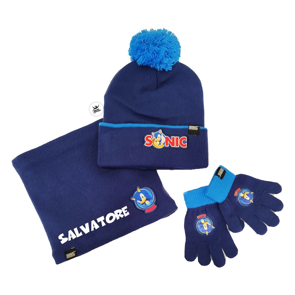 Kit scalda collo, cappellino e guanti "Sonic" blu