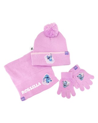 Kit scalda collo, cappellino, e guanti "Stich"  rosa