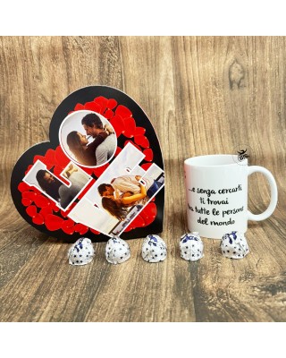 scatola regalo a cuore personalizzabile e tazza con dedica san valentino