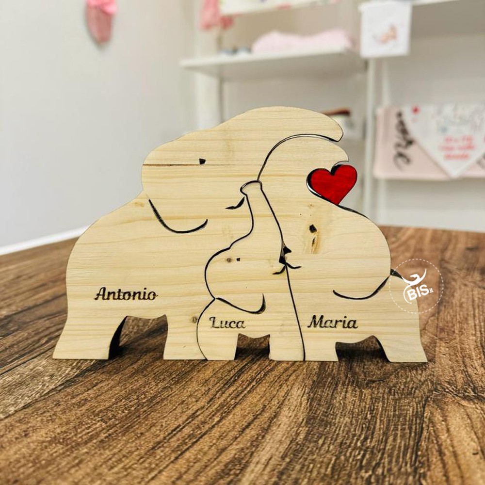 Puzzle 3D Elephant Family in legno da personalizzare