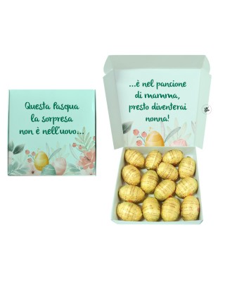 Scatola "Pasqua" porta cioccolatini "Questa Pasqua la sorpresa è nel pancione" da personalizzare