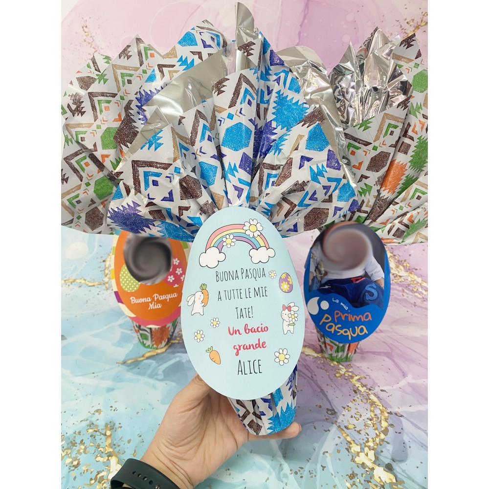 Uovo di Pasqua con cartoncino e gadget "Grazie Maestra" da personalizzabile