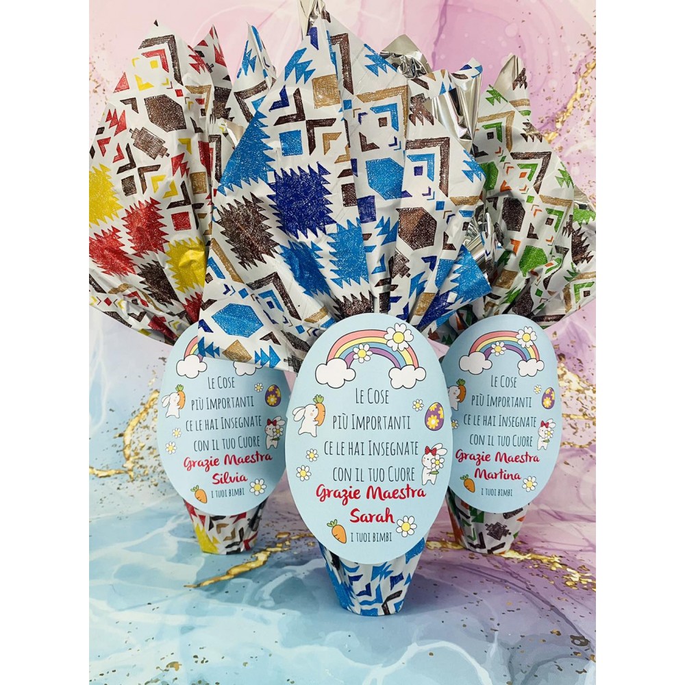 Uovo di Pasqua con cartoncino e gadget "Grazie Maestra" da personalizzabile