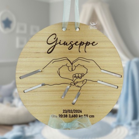 Porta braccialetti nascita in legno Mamma, Bimbo e Papà personalizzabile