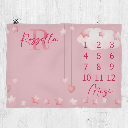 Plaid/copertina per shooting complimese "linea simplex" con nome e iniziale rosa