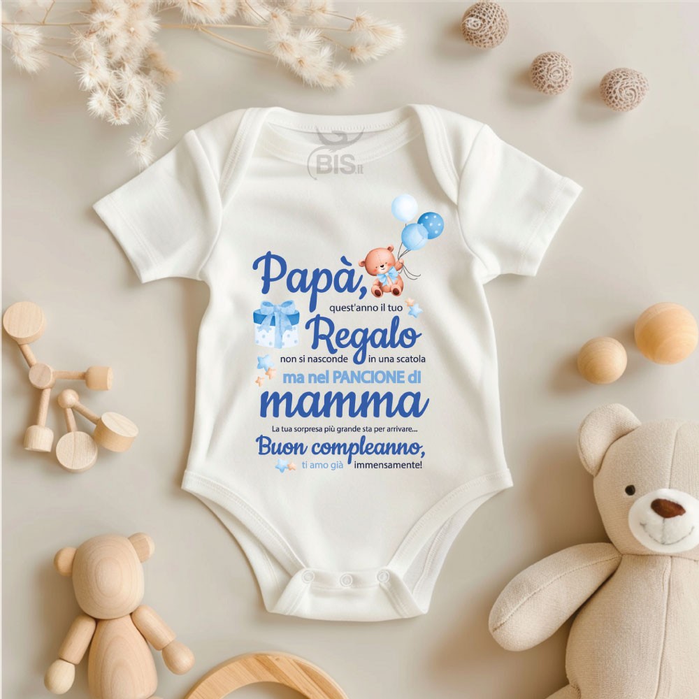 Body Personalizzato "Regalo di Compleanno" per Futuro Papà  colore stampa azzurro
