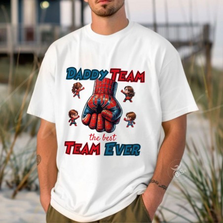 T-shirt Super Daddy Team per papà | Maglia personalizzata con personaggi e mano super