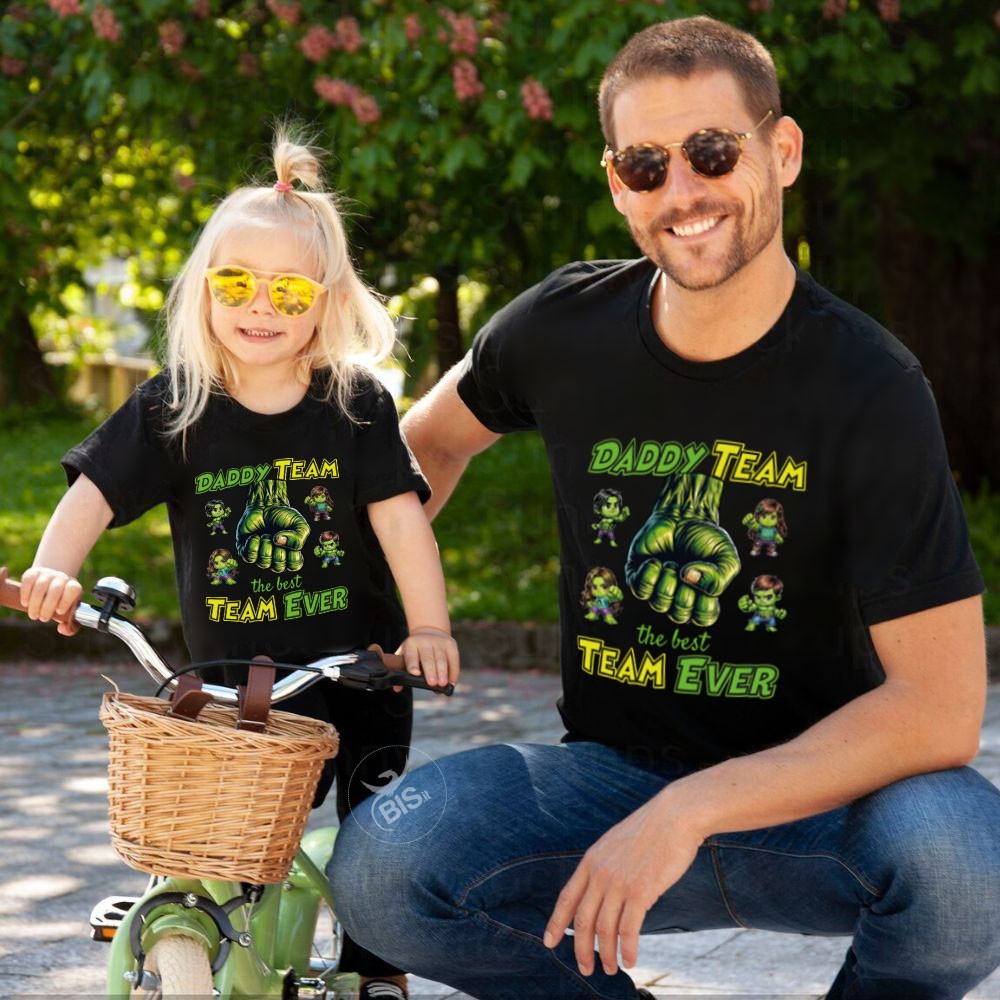 T-shirt Super Daddy Team per bambino/a | Maglia supereroi per figli e papà