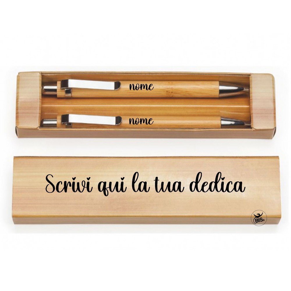 Set penna e matita in bamboo personalizzabili con nome e dedica