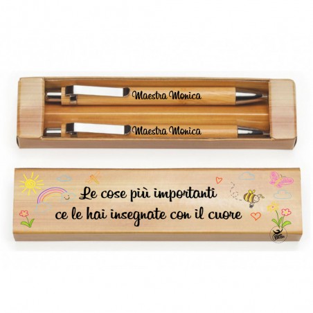 Set bamboo con grafica bimbi e dedica personalizzabile – regalo fine anno insegnante | bis.it