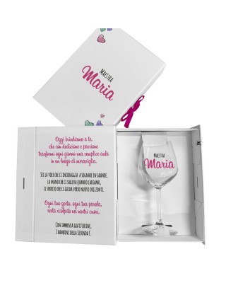 Scatola regalo con calice personalizzato per maestra e collega