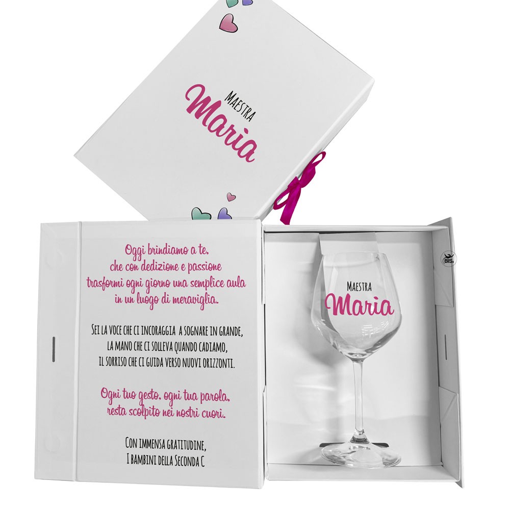 Scatola regalo con calice personalizzato per maestra e collega