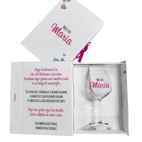 Scatola regalo con calice personalizzato per maestra e collega