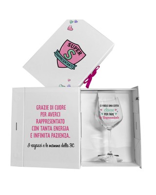 Scatola regalo con calice personalizzato per la Rappresentante di Classe