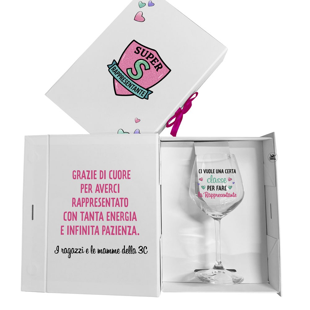 Scatola regalo con calice personalizzato per la Rappresentante di Classe