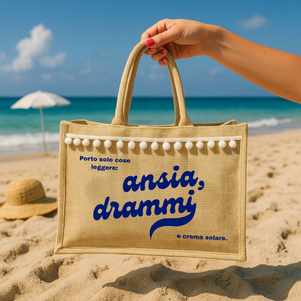 Borsa Mare in Juta con Frase Divertente – “Porto solo cose leggere”