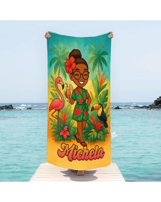 Telo Mare Personalizzato con Nome e Avatar - Linea Hawaii per Adulti e