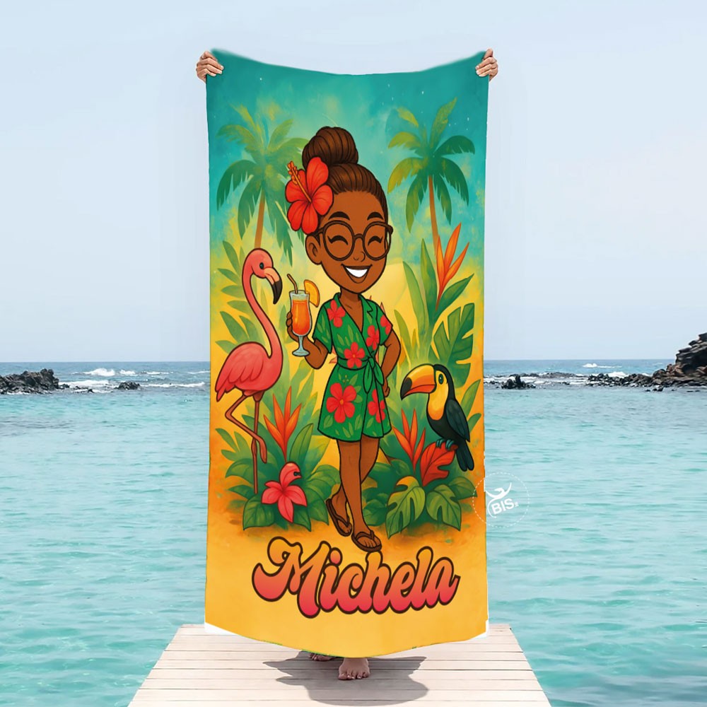 Telo Mare Personalizzato con Nome e Avatar - Linea Hawaii per Adulti e Telo Mare Personalizzato con Nome e Avatar - Linea Hawaii per Adulti e