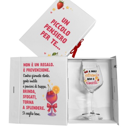 Gift Box “A mali estremi bevi e rimedi” con calice – Idea regalo originale per amica, sorella, collega