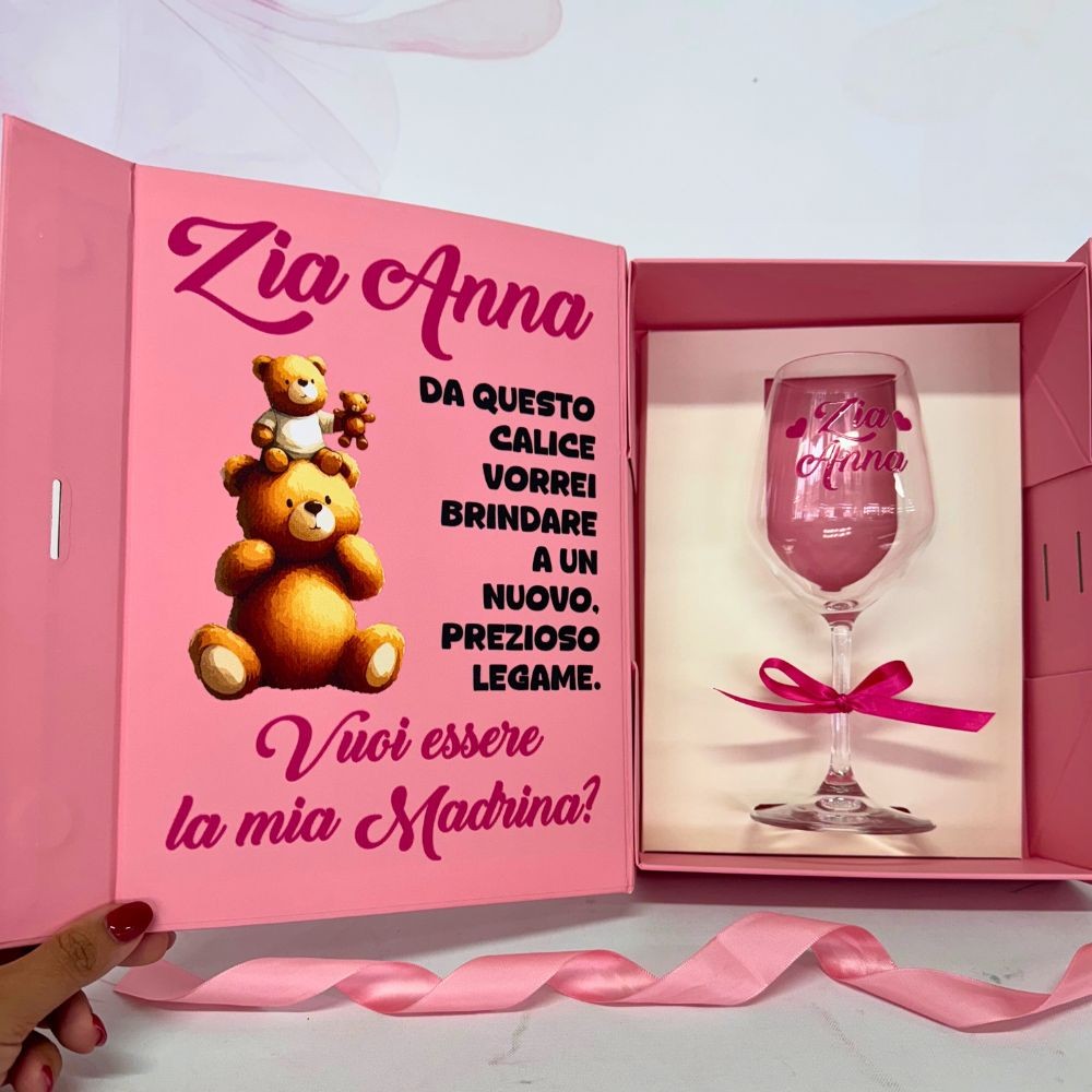 Scatola regalo con calice personalizzato Madrina o Padrino