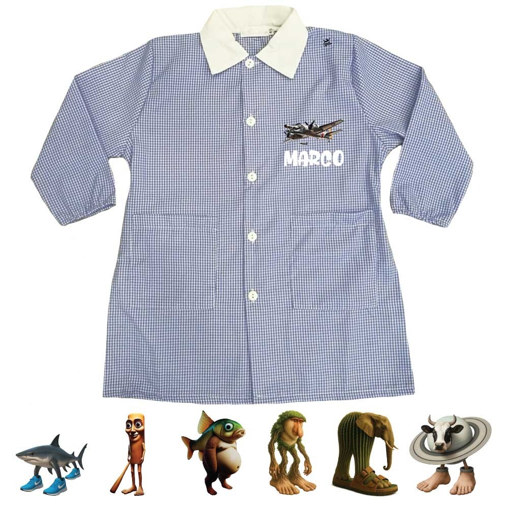 Grembiule bimbo a quadretti blu – Personalizzato con nome | Linea Brainrot TikTok