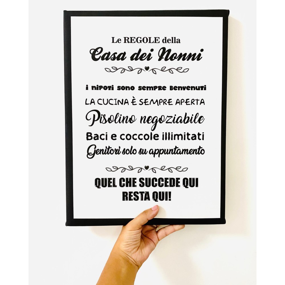 Quadro In Legno Umoristico Per Nonni – 'Le Regole Della Casa A Nonna E Papi' – Cornice 30x15 Cm In Betulla, Regalo Per Festa Della Mamma/Papà