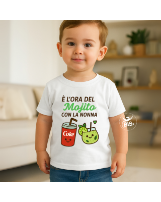 T-shirt bimbo “È l’ora del Mojito con la nonna” – Personalizzabile per papà, zii, nonno o chi vuoi tu