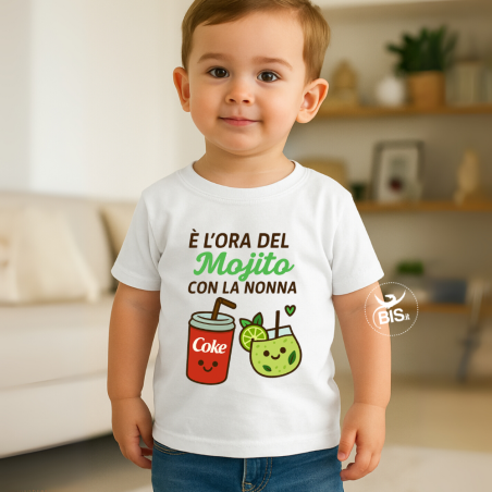 T-shirt bimbo “È l’ora del Mojito con la nonna” – Personalizzabile per papà, zii, nonno o chi vuoi tu