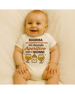 Body neonato personalizzabile “Aperitivo con i Nonni” – Regalo Festa dei Nonni e non solo