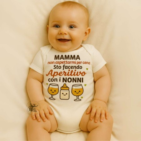 Body neonato personalizzabile “Aperitivo con i Nonni” – Regalo Festa dei Nonni e non solo