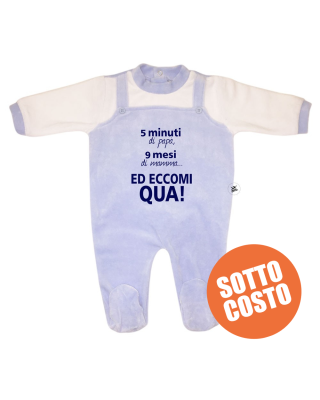 Tutina neonato ciniglia "5 minuti di papà 9 mesi di mamma ed eccomi qu