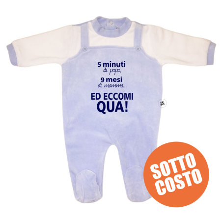 Tutina neonato ciniglia "5 minuti di papà 9 mesi di mamma ed eccomi qu