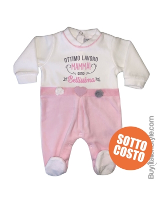 Newborn girl bodysuit in chenille with flowers "Well done mom, I'm awe