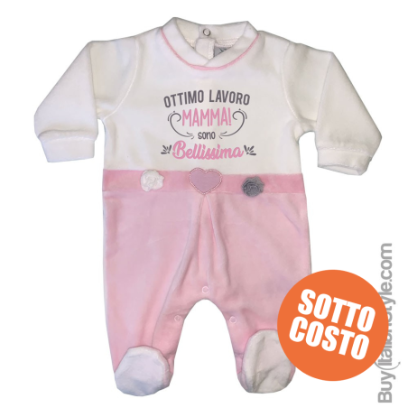 Tutina neonata in ciniglia con fiori "Ottimo lavoro mamma, sono bellis