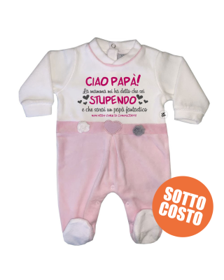 Newborn girl chenille jumpsuit, with hearts and flowers, "Hi Dad!"