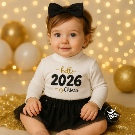 Abitino con gonna in tulle glitterata "Hello 2023", da personalizzare